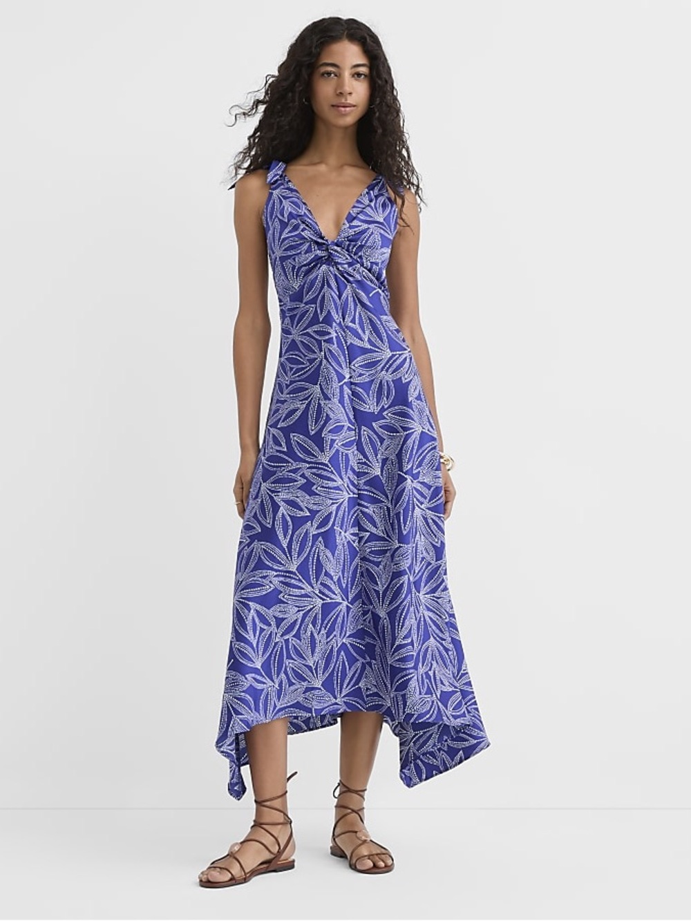 LOFT NWT Leafed Twist Double V Midi Dress Cobalt Blue Size 14